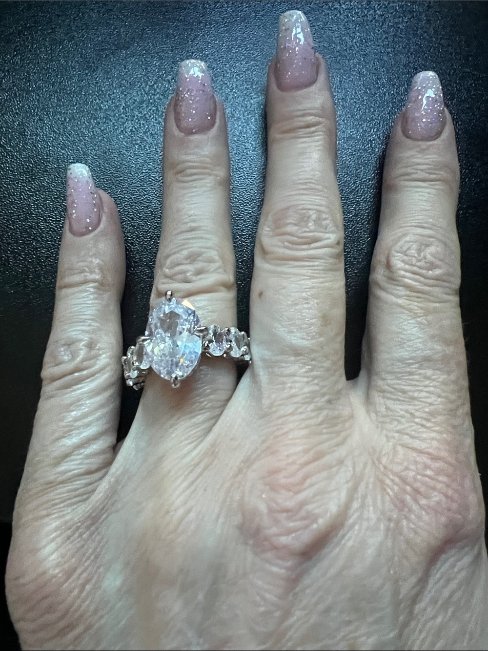 Sparkling Oval Cubic Zirconia Statement Ring in Clear Silver